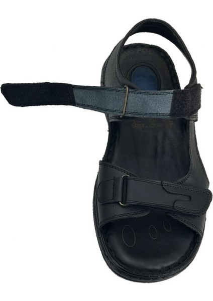 Tüvit Tarzı Jel Taban Hakiki Deri Erkek Sandalet Siyah indirimleri