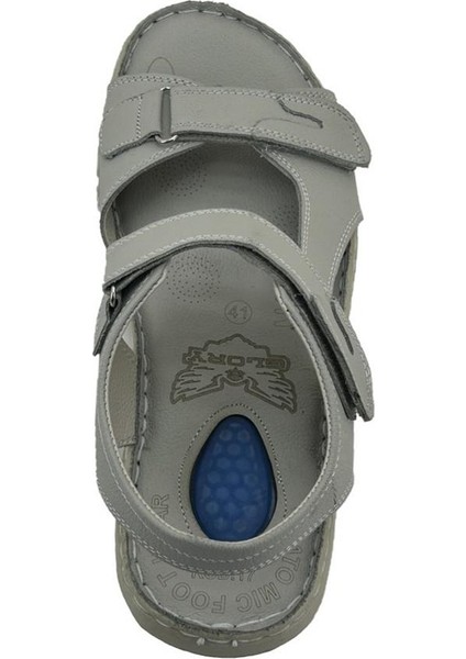 Tüvit Tarzı Jel Taban Hakiki Deri Erkek Sandalet Gri