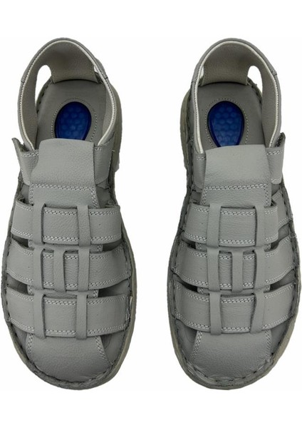 Tüvit Tarzı Jel Taban Hakiki Deri Erkek Sandalet Gri fırsatları