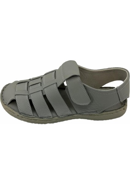 Roma Tarzı Jel Taban Hakiki Deri Erkek Sandalet Gri fırsatları