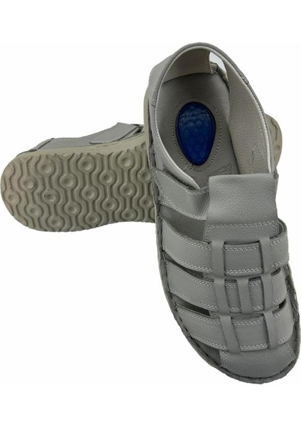 Roma Tarzı Jel Taban Hakiki Deri Erkek Sandalet Gri indirimleri
