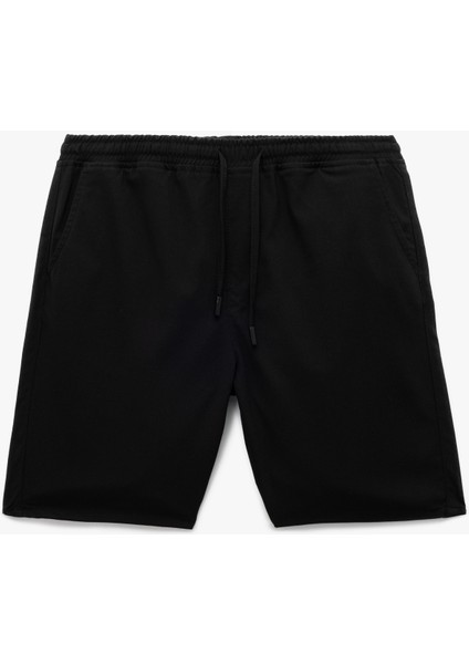 Viskon Karışımlı Cep Detaylı Bermuda Slim Fit Beli Bağcıklı Şort