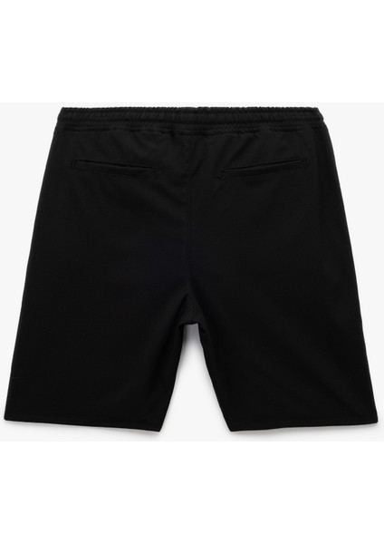 Viskon Karışımlı Cep Detaylı Bermuda Slim Fit Beli Bağcıklı Şort