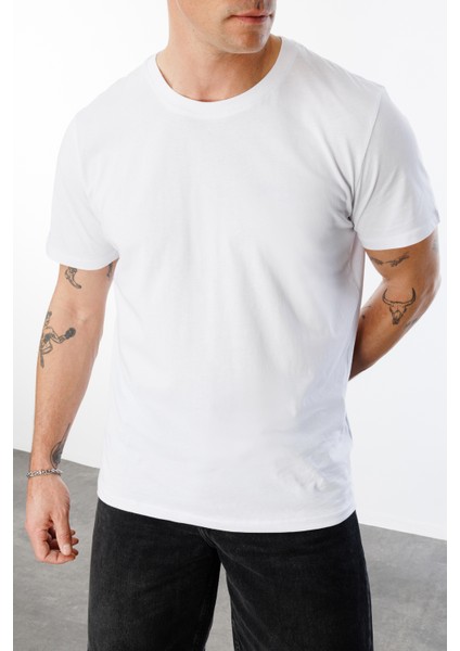 Erkek T-Shirt Pamuk Regular Fit Standart Kesim Bisiklet Yaka Basic Tişört Basıc-T-Shırt1