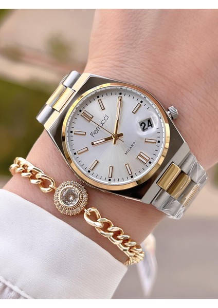 Çelik Kordon Kararma Renk Atma Yapmaz 2 Yıl Garantili Kadın Kol Saati+Bileklik F.03450.06