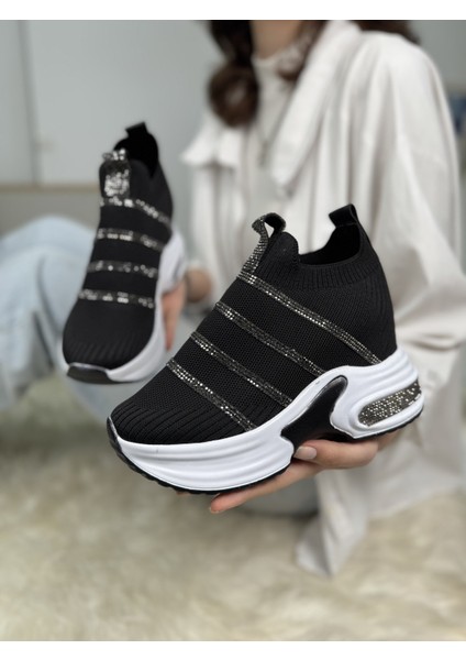 Günlük Triko Kadın Sneaker Gizli Topuk Taşlı Oval Burun Rahat Kalıp Nefes Alabilen Spor Ayakkabı 271 fiyatları