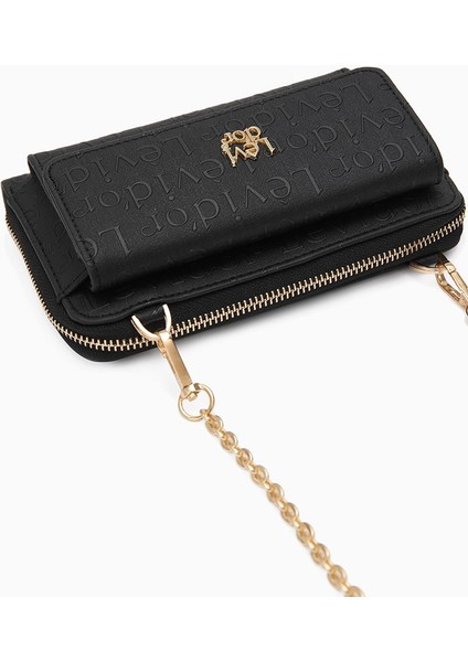 Siyah Monogram Baskılı Çok İşlevli Fermualrı Cüzdan