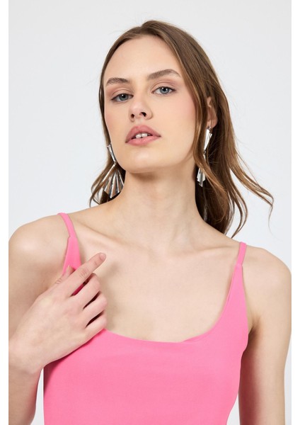 Pembe Ince Askılı Çıtçıtlı Bodysuit 13255
