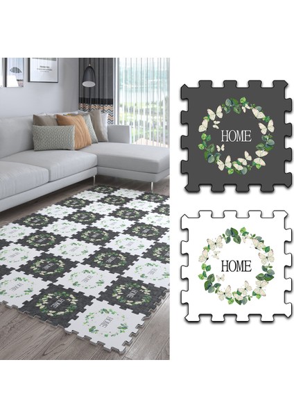 Dijital Baskılı Yaprak Desenli Mutfak-Oturma Odası-Salon Halısı/yapboz Halı/puzzle Halı/ Japon Halı