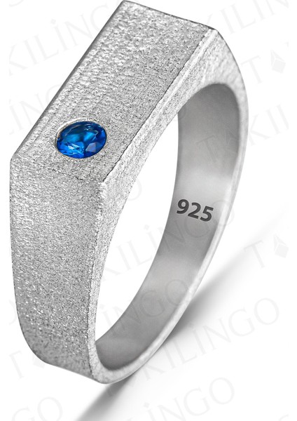 925 Ayar Gümüş Mavi Zirkon Taşlı Sade Erkek Yüzük fiyatları