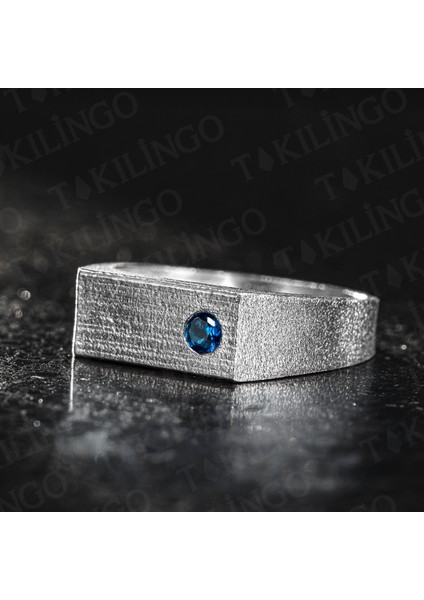 925 Ayar Gümüş Mavi Zirkon Taşlı Sade Erkek Yüzük modelleri