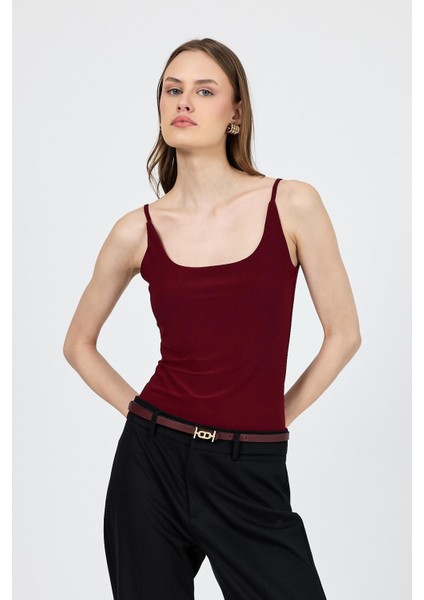 Bordo Ince Askılı Çıtçıtlı Bodysuit 13255
