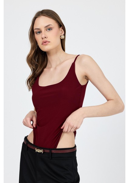 Bordo Ince Askılı Çıtçıtlı Bodysuit 13255 fırsatları