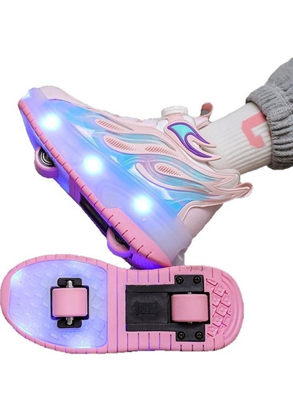 2 Tekerlekli USB Şarjlı LED Işıklı Paten Ayakkabı (Yurt Dışından)