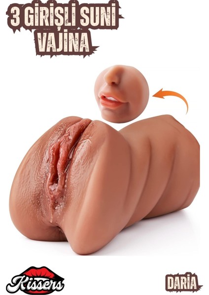 3 Girişli Oral Anal Vajina Girişli Titreşimli Cinsel Oyuncak Realistik Vajina Mastürbatör Melez