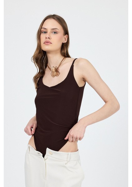 Kahve Ince Askılı Çıtçıtlı Bodysuit 13255 modelleri
