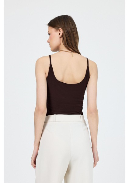 Kahve Ince Askılı Çıtçıtlı Bodysuit 13255 indirimleri