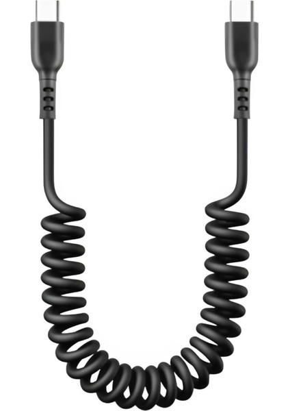 3A 60W Spiral Type C To Type C Şarj ve Data Kablosu,1-1,5 Metre Kısayıp Uzayabilen Elastik Kablo