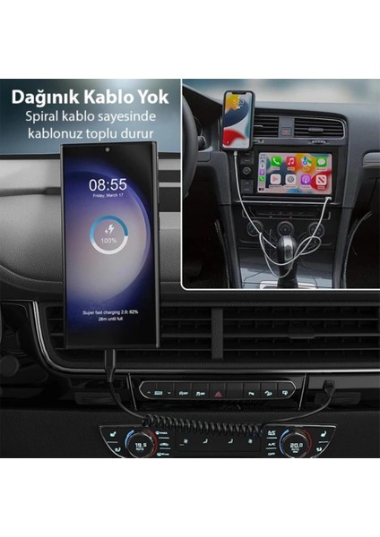 3A 60W Spiral Type C To Type C Şarj ve Data Kablosu,1-1,5 Metre Kısayıp Uzayabilen Elastik Kablo