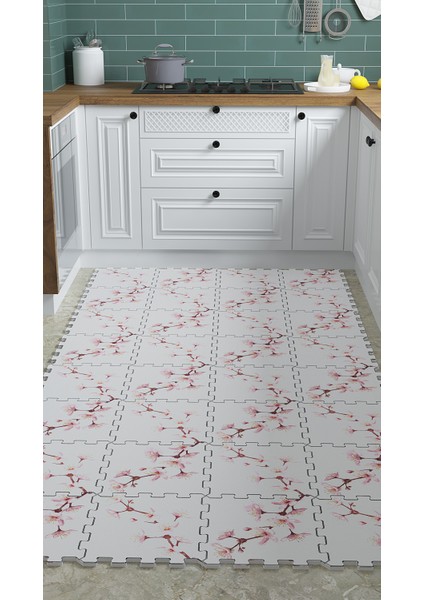 Dijital Baskılı Çiçek Desenli Mutfak-Oturma Odası-Salon Halısı/yapboz Halı/puzzle Halı/ Japon Halı