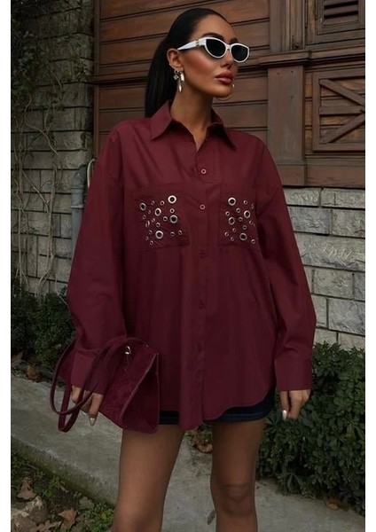 Metal Kuşgözü Detaylı Poplin Gömlek 3453