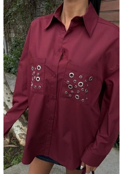 Metal Kuşgözü Detaylı Poplin Gömlek 3453