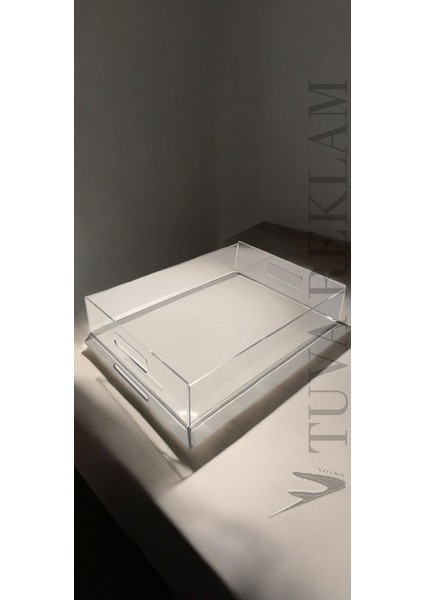 Şeffaf Pleksi Mutfak Salon Sunum Şık Bükümlü Büyük Tepsi ( 40 x 30 cm )