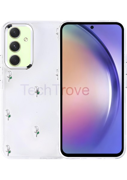Samsung Galaxy A54 Kılıf Kabartmalı Desenli Simli Şeffaf A+ Kalite Kapak
