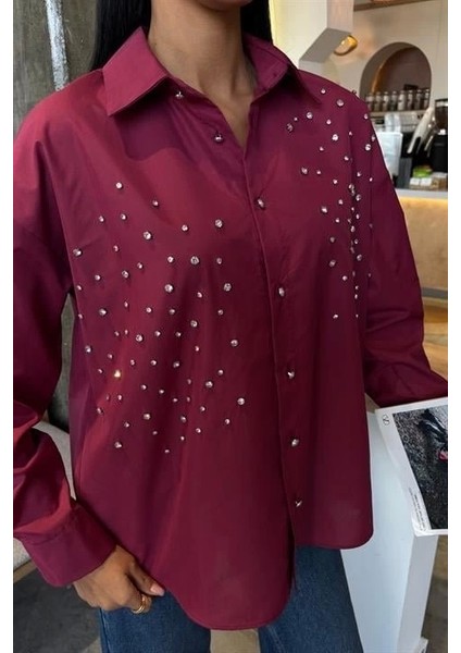 Kristal Taş Çakımlı Poplin Gömlek 3413