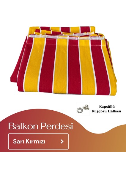 Demir Kuşgözü Halkalı ve Bağcıklı Pamuklu Kumaştan Sarı Kırmızı Balkon Perdesi