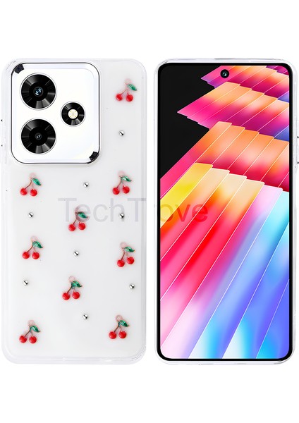 Infinix Hot 30 Kılıf Kabartmalı Desenli Simli Şeffaf A+ Kalite Kapak