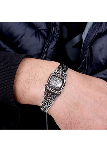 925 Ayar Gümüş Hz Süleyman Mührü Model Otantik Motif Erkek Bileklik modelleri