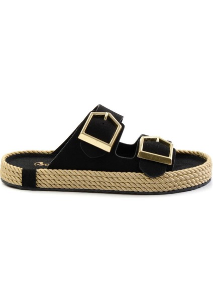 Kadın Terlik Düz Topuklu Siyah Süet Tasarım