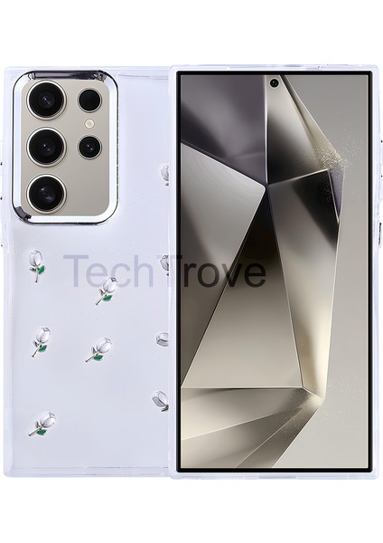 Samsung Galaxy S24 Ultra Kılıf Kabartmalı Desenli Simli Şeffaf A+ Kalite Kapak