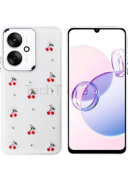 Xiaomi Poco C65 Kılıf Kabartmalı Desenli Simli Şeffaf A+ Kalite Kapak