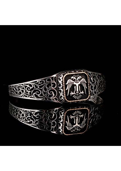 925 Ayar Gümüş Çift Başlı Selçuklu Kartalı Model Otantik Motif Erkek Bileklik