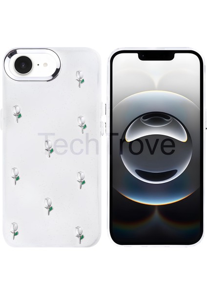 Apple iPhone 16E Kılıf Kabartmalı Desenli Simli Şeffaf A+ Kalite Kapak