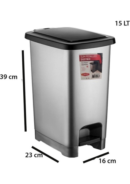 Şenyayla 4281 15 Lt Slim Pedallı Plastik Çöp Kovası Siyah Kapaklı FMA060744