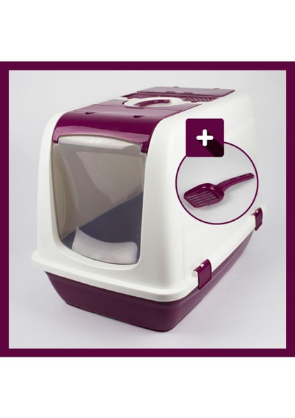 Büyük Boy Kapalı Kedi Tuvaleti Fuşya + Kürek Hediyeli fiyatları
