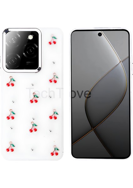 Infinix Hot 40 Kılıf Kabartmalı Desenli Simli Şeffaf A+ Kalite Kapak