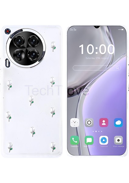 Tecno Camon 30 Kılıf Kabartmalı Desenli Simli Şeffaf A+ Kalite Kapak
