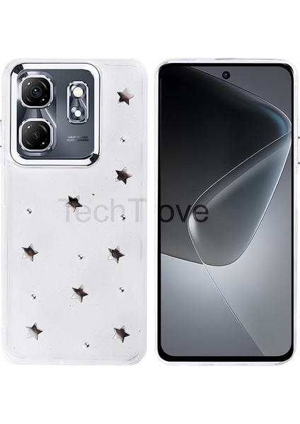 Infinix Smart 9 Kılıf Kabartmalı Desenli Simli Şeffaf A+ Kalite Kapak