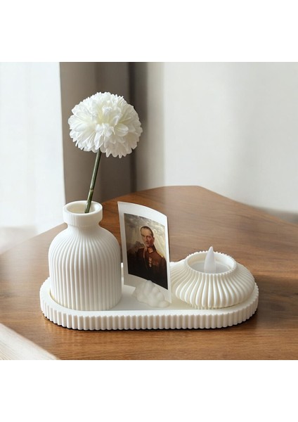 Dekoratif Masa Üstü Seti – Mini Vazo, Mumluk ve Fotoğraf Tutucu Bulut ile modelleri