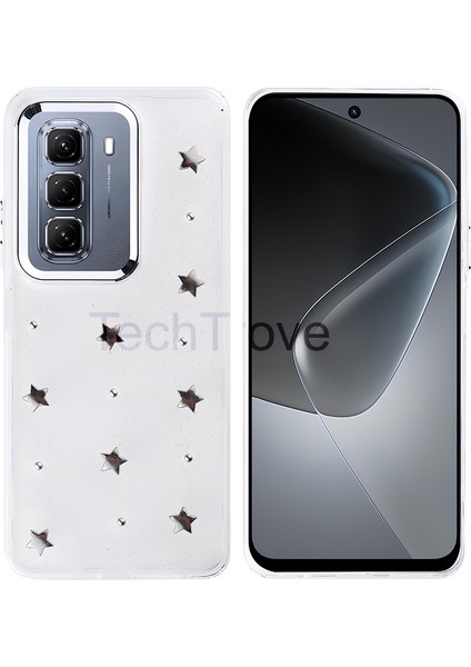 Infinix Hot 50 4g Kılıf Kabartmalı Desenli Simli Şeffaf A+ Kalite Kapak