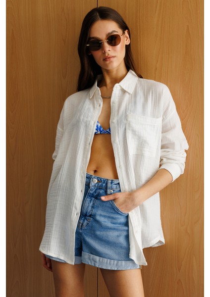 Oversize Basic Müslin Kadın Gömlek Kadın-Müslin-Gömlek indirimleri