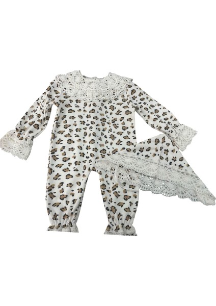 Dantelli Leoparlı Bebek Tulum
