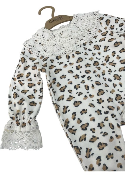 Dantelli Leoparlı Bebek Tulum