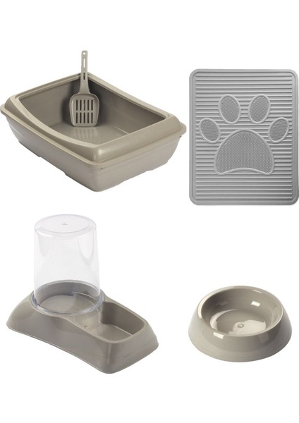 Ekonomik 4'lü Kedi Seti (Tuvalet + Suluk + Mama Kabı + Paspas)