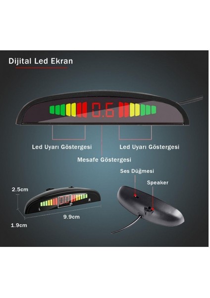 LED Ekranlı ve Ses Ikazlı Park Sensörü Siyah