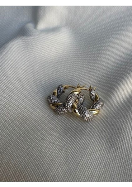 Kalın Burgu Taşlı Çift Renk Halka Küpe